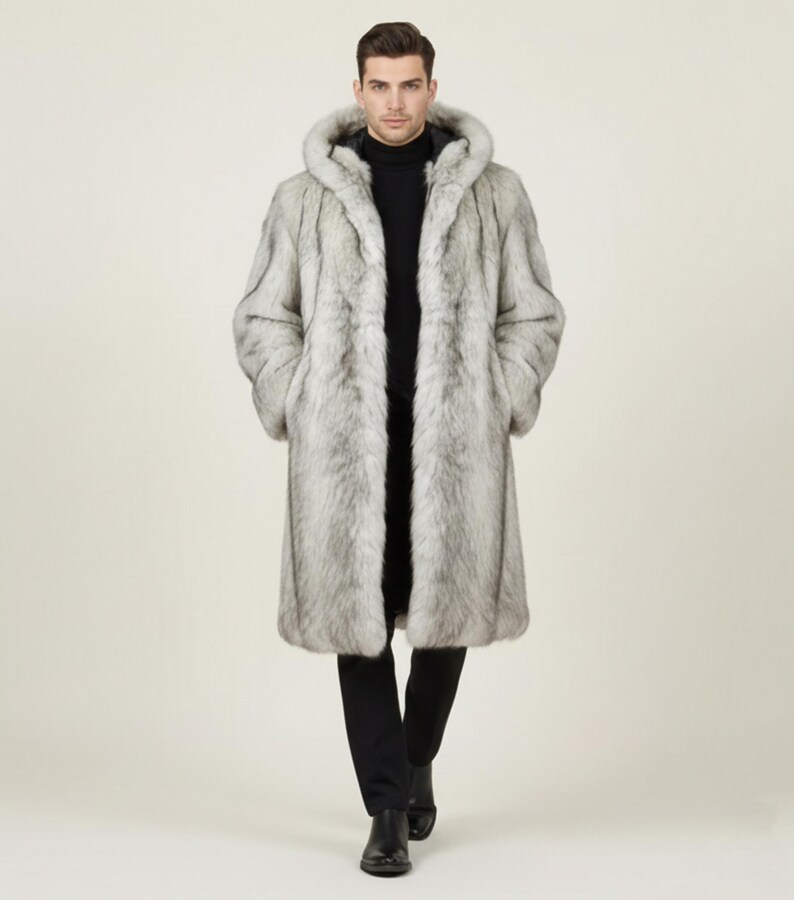 Men’s White Faux Fur Jacket, Luxury Winter Coat for Men, Premium Synthetic Fur Jacket, Warm Streetwear Outerwear, Handmade Custom Coat - Image 5
