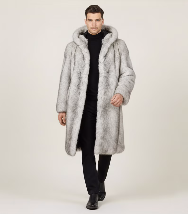 Men’s White Faux Fur Jacket, Luxury Winter Coat for Men, Premium Synthetic Fur Jacket, Warm Streetwear Outerwear, Handmade Custom Coat