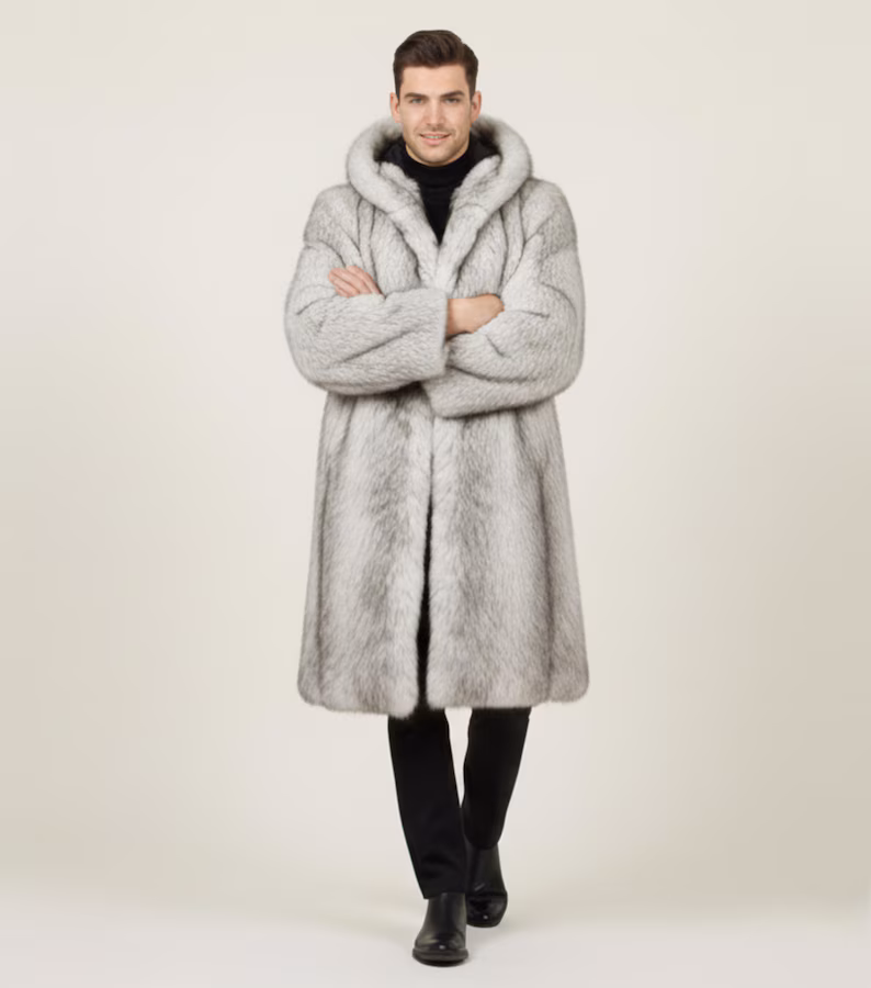 Men’s White Faux Fur Jacket, Luxury Winter Coat for Men, Premium Synthetic Fur Jacket, Warm Streetwear Outerwear, Handmade Custom Coat - Image 3