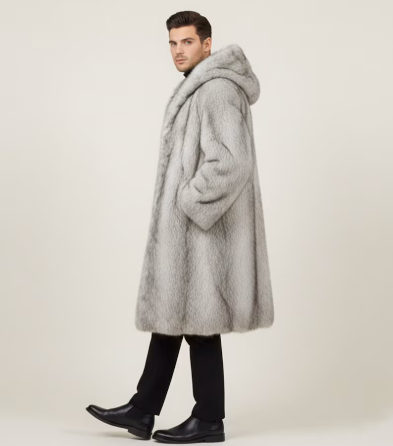 Men’s White Faux Fur Jacket, Luxury Winter Coat for Men, Premium Synthetic Fur Jacket, Warm Streetwear Outerwear, Handmade Custom Coat - Image 2