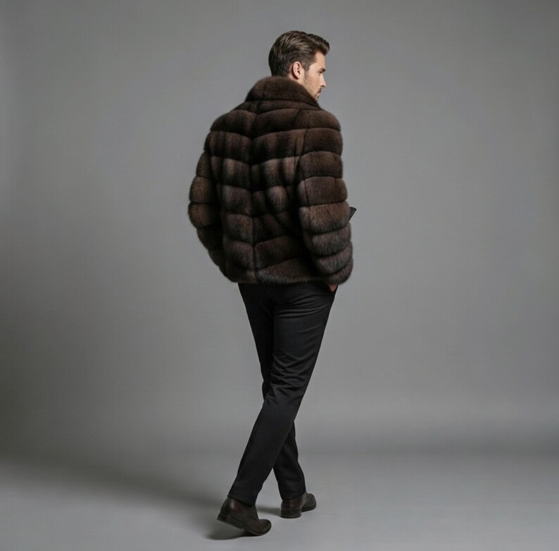 Men’s Brown Faux Fur Jacket, Luxury Winter Coat for Men, Premium Synthetic Fur Jacket, Warm Streetwear Outerwear, Custom Winter Jacket - Image 4