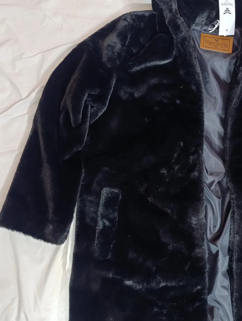 Women’s Black Faux Fur Coat, Luxury Winter Jacket, Warm Streetwear Outerwear, Premium Synthetic Fur Coat, Handmade Custom Coat - Image 7