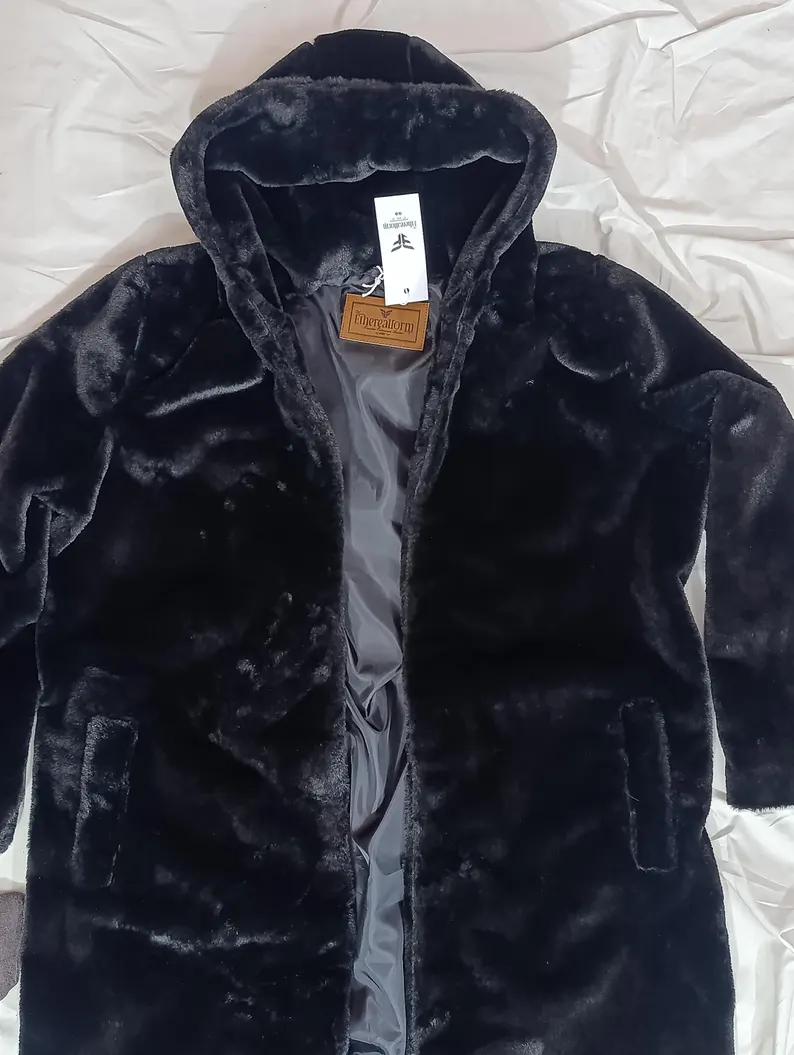 Women’s Black Faux Fur Coat, Luxury Winter Jacket, Warm Streetwear Outerwear, Premium Synthetic Fur Coat, Handmade Custom Coat - Image 9