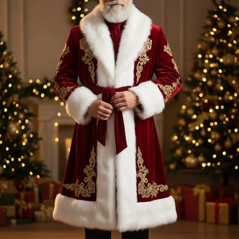 Santa Coat Men Christmas Costume, Luxury Velvet Fur Trimmed Holiday Robe, Victorian Noel