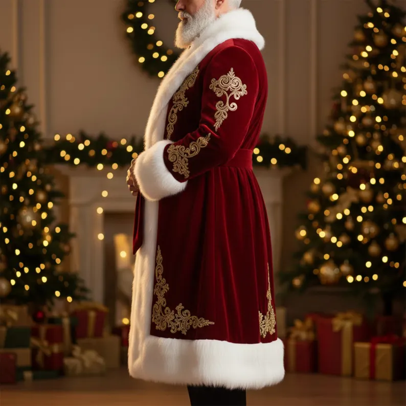 Santa Coat Men Christmas Costume, Luxury Velvet Fur Trimmed Holiday Robe, Victorian Noel - Image 2