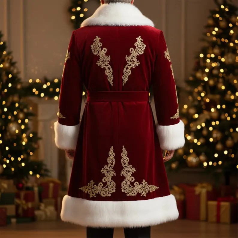 Santa Coat Men Christmas Costume, Luxury Velvet Fur Trimmed Holiday Robe, Victorian Noel - Image 3