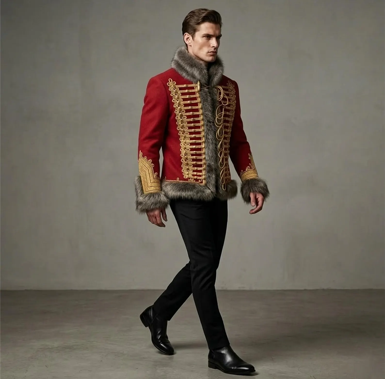 Red Hussar Jacket, Napoleonic Brunswick Officer Pelisse Tunic, Historical Military Uniform, 18th Century Military Fashion - Image 2