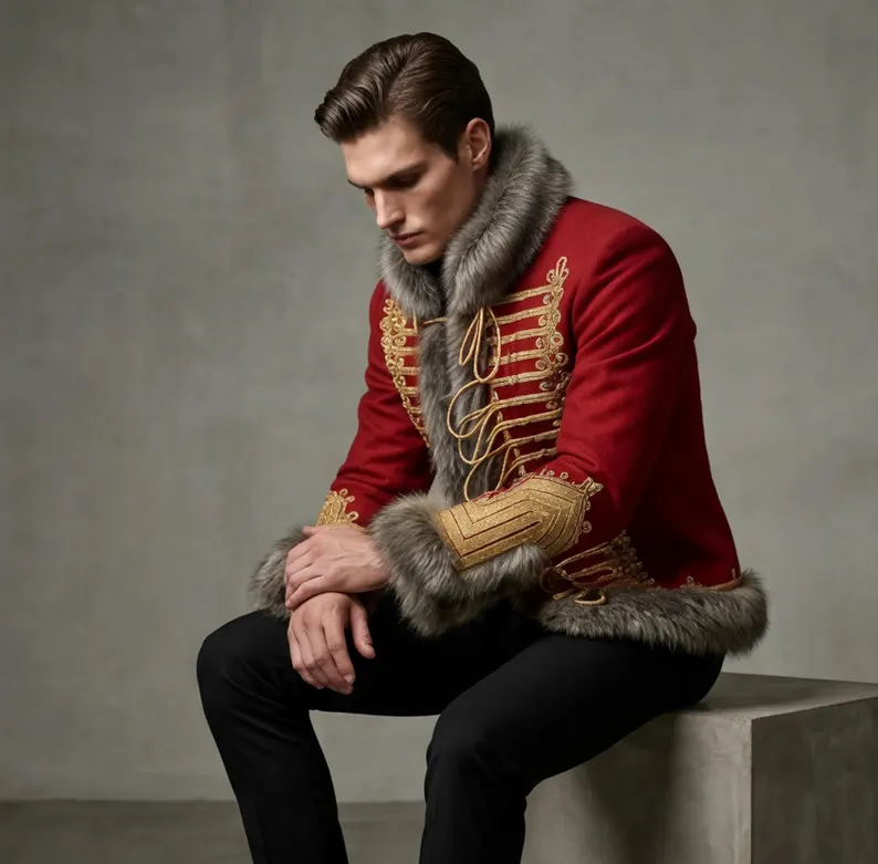Red Hussar Jacket, Napoleonic Brunswick Officer Pelisse Tunic, Historical Military Uniform, 18th Century Military Fashion - Image 5