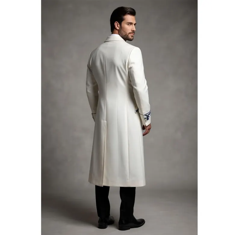 Luxury Gothic Victorian Tailcoat for Men, Blue Embroidered White Steampunk Long Jacket, Wedding Formal Suit - Image 4