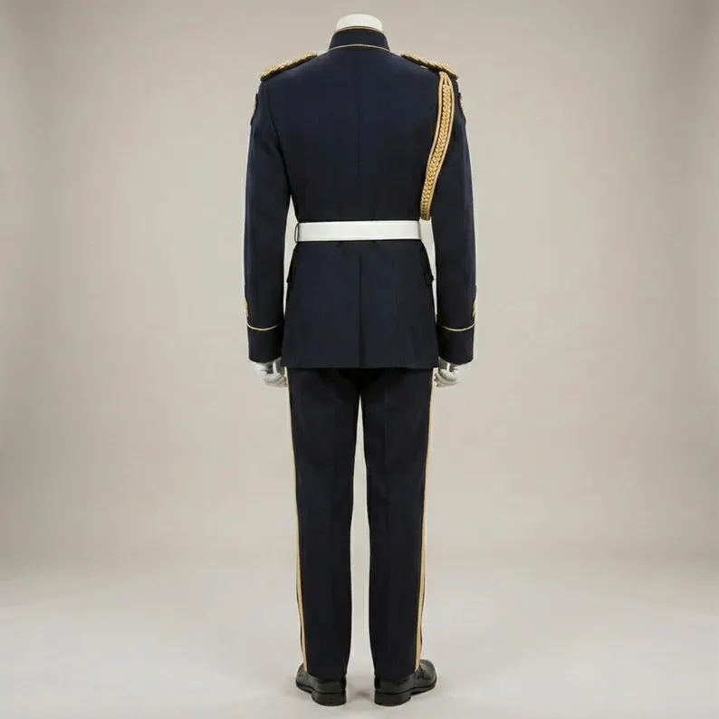 Men’s Black Military Dress Uniform, Officer Parade Suit, Gold Epaulette Jacket and Trousers Costume - Image 2