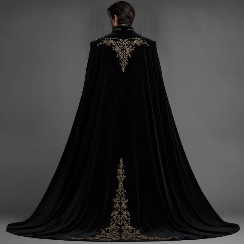 Royal Gothic Coat Men, Black Purple Vampire Cape, Victorian Wedding Fantasy Costume - Image 2